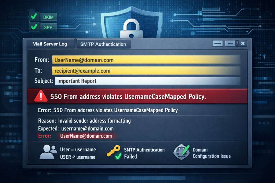 Email server error and security alert