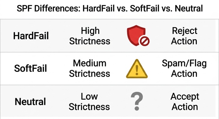 Key differences between SPF SoftFail, HardFail, and Neutral