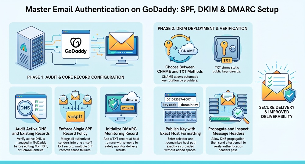 Master Email Authentication on Godaddy: SPF, DKIM & DMARC Setup