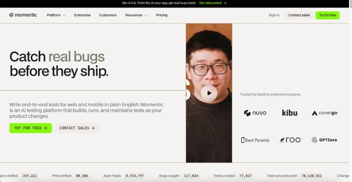 4. Momentic - Best for AI-Native End-to-End Testing and Autonomous Test Maintenance