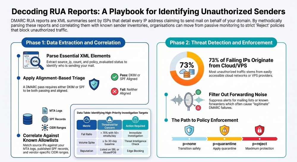 Decoding RUA Reports: A Playbook for Identifying Unauthorized Senders