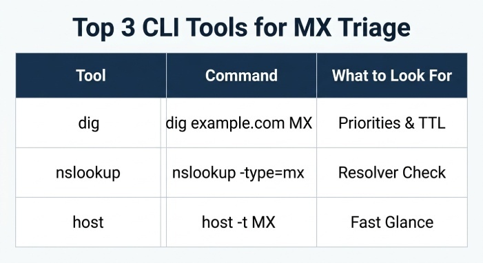 Perform MX Lookups and Interpret Results (CLI-first for fast triage)