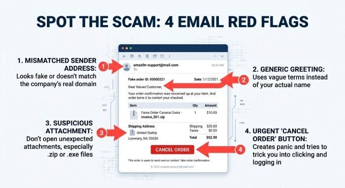 Common Red Flags in Fake Order Confirmation Emails