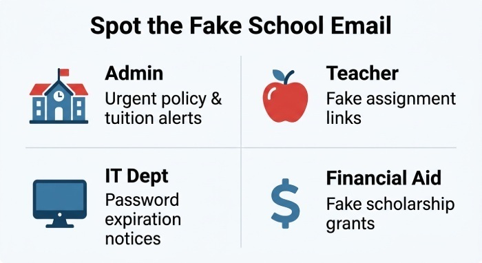 Common Types of School Email Impersonation: Admin, Teachers, IT, Financial Aid, and Student Accounts