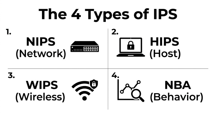 Main Types of IPS: Network-Based, Host-Based, Wireless, and Network Behavior Analysis