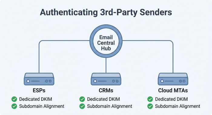 Third-Party Senders: ESPs, CRMs, and Cloud MTAs Without DMARC Pain” 