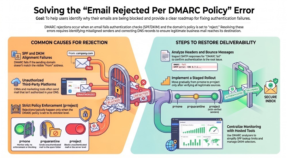 Solving the Email Rejected Per DMARC Policy Error